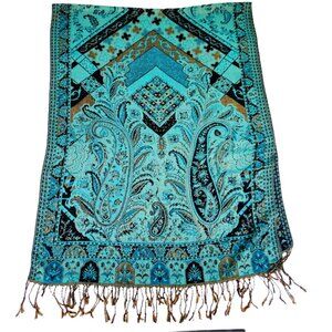 Cashmere Jerusalem Scarf Shawl Head Cover Pashmina Paisley Wrap Turquoise Multi